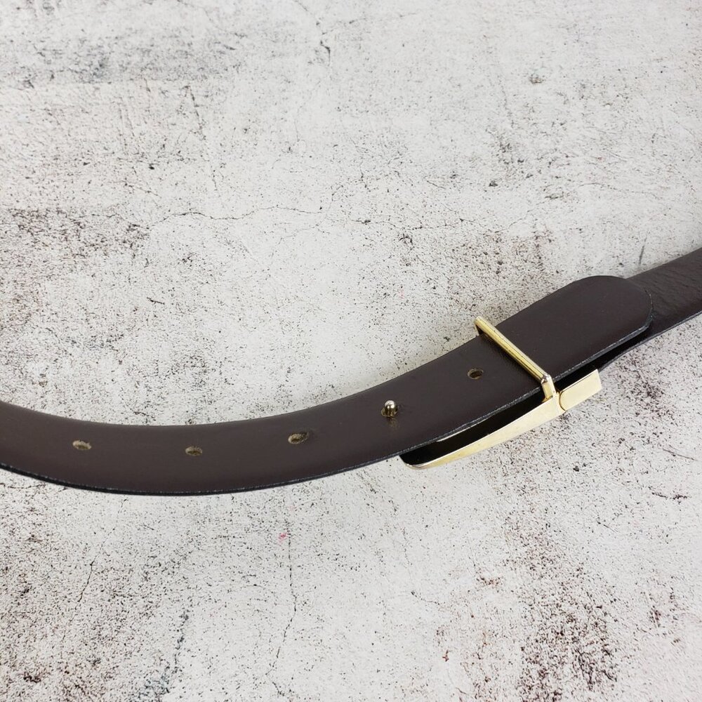 Vintage Spain Art Deco Leather Belt Black Gold Buckle Classic Elegant Minimalist - Picture 7 of 9